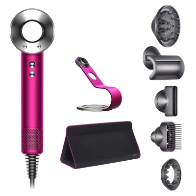 Фен Dyson Supersonic HD07 (фуксия/яркий никель) с 5 насадками, дорожным чехлом и подставкой